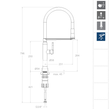Смеситель для кухни Ramonsoler Kitchen с магнитным держателем и гибким изливом magnet медь 386801MACU