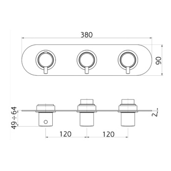 Cмеситель для душа Cisal Less New термостат, 2 функции, (без внутр части ZA01R200), Nero Opaco LN01R20040