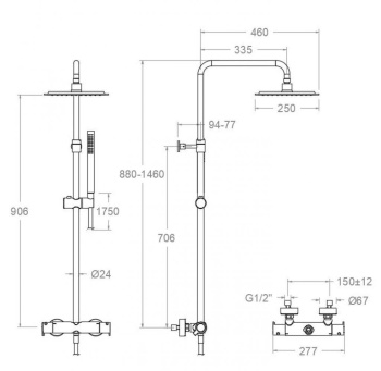 Душевая система Ramonsoler Blautherm с термостатом и тропическим душем для ванны 945402RK250