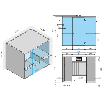 Био-Сауна Effegibi Air 80 247x182xh213, отделка осина натуральная, BI 90 80 0001