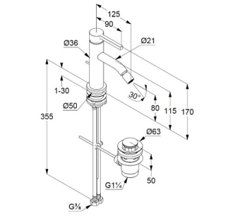 Kludi Nova Fonte однорычажный смеситель для биде,хром