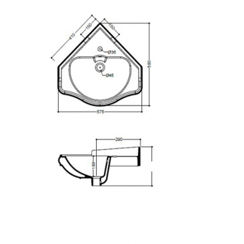 Раковина угловая Kerasan Retro с 1 отв под смеситель 40х40х56, черный 103204 Nero lucido *1