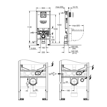 Система инсталляции для унитаза, Grohe Rapid SLX, комплект 3-в-1, монтажная высота 1.13 м, хром 3960