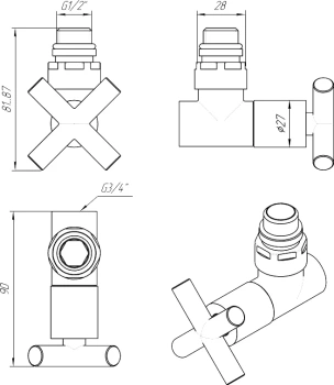 Вентиль для полотенцесушителя Secado 4603777474669 угловой бронза