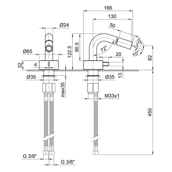 Смеситель для биде Fantini Af/21 1 отв., без донного клапана, излив 130, Matt Gun Metal PVD 27 P5 A008WF