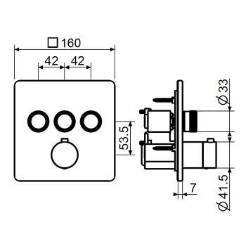 Смеситель для душа Plumberia Selection Psbox 3 вых,для комбин.с PSB003 накладка нерж.сталь 160x160, черн.матов., PSB2903NO