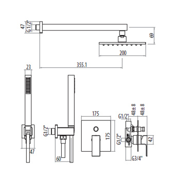 Набор для душа Gattoni душевая лейка c 1-м режимом, выпуск из стены- держатель душа, шланг 150, белый матовый KTQ01/PDBO