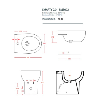 Биде напольное ARTCERAM/HIDRA SMARTY 35х50, без крепежа, с 1 отв под смеситель, белый SMB002 01 00bi*0