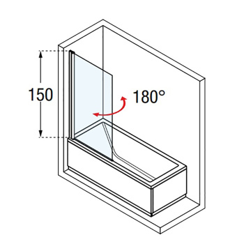 Шторка на ванну Novellini Aurora 750х1500, профиль хром, стекло прозрачное, AURORAN175-1K