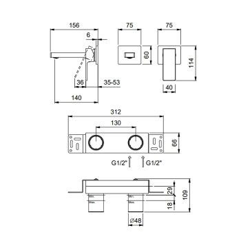 Смеситель для раковины настенный Fantini Mint 34 13 F809B черный