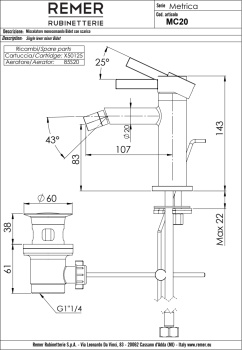 Смеситель для биде Remer Metrica  золото брашированное MC20BG