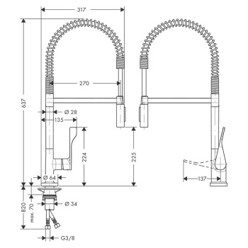 Axor Citterio Смеситель для кухни Semi-Pro, однорычажный, на 1 отв, излив: 270мм, цвет: под сталь 39
