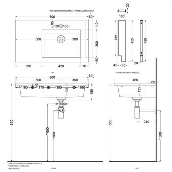 Раковина подвесная Cielo Era ERLA80DX BR 80 см правая серый