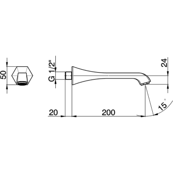 Излив Cisal Cherie настенный, 200 мм для ванны, хром CE00024021 Акция