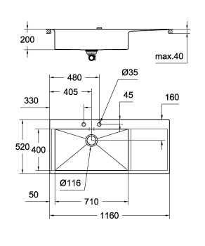 Мойка GROHE из нержавеющей стали с корзинчатым вентилем, расположение основной чаши слева, K1000 80-