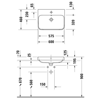 DURAVIT HAPPY D.2 PLUS Раковина 600х460 мм, без отверстий для смесителя, с переливом, с крепл, выпуск с керамич клап, WonderGliss, цв антрацит матовый