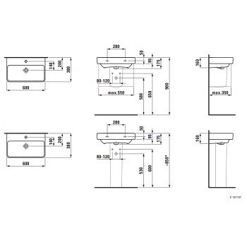 Laufen Pro S Раковина  60х38 см, без отв. для смесителя, цвет белый
