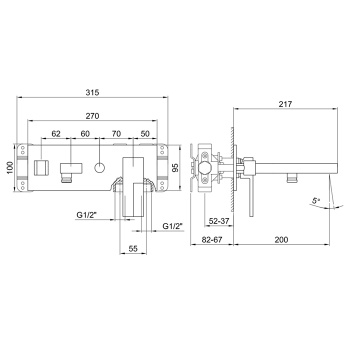 Смеситель для ванны Fantini Ar/38 встраиваемый, на 2 источника, излив 200, наружная часть, хром 38 02 3321SB