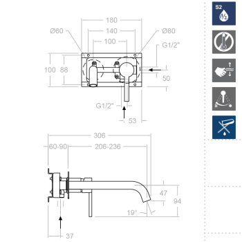 Смеситель для раковины Ramonsoler Drako встраиваемый 332103