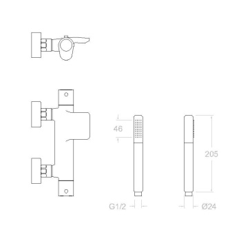 Смеситель термостатический Ramonsoler Alexia для ванны (каскад) с душевым комплектом золото 363901DOC
