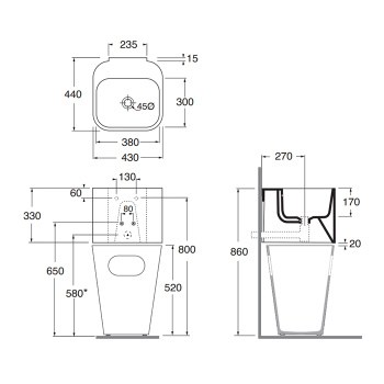 Раковина Azzurra Tandem 430х440х320, подвесная, с 1 отверстием для смесителя, с переливом, nature green TALP04443T00NA