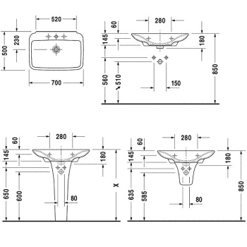 Duravit PuraVida Раковина без перелива, с 1 отв. под смес., с глубокой чашей, включая выпуск с керамической крышкой, 700x500мм, Цвет: Белый