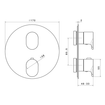 Встраиваемый термостатический смеситель для душа OLE с регулировкой температуры Kerama Marazzi золотой атласный 67638EKM.M0.071