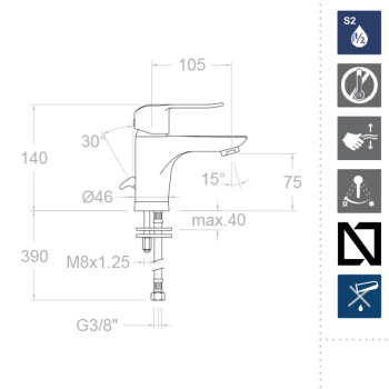 Смеситель для раковины Ramonsoler Ypsilon с холодным открытием plus 6491