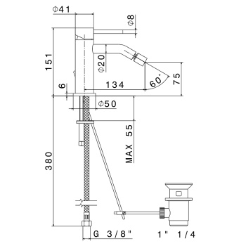 Смеситель для биде на Newform X-steel 316 1 отверстие с донный клапаном, излив 134мм, PVD Brushed pale gold 69623X.59.098