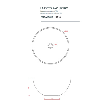 Раковина накладная ARTceram LA CIOTOLA 46, без отв., без слива-перелива, белый LCL001 01 00