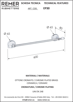 Полотенцедержатель Remer Epoca хром (CR) EP30CR