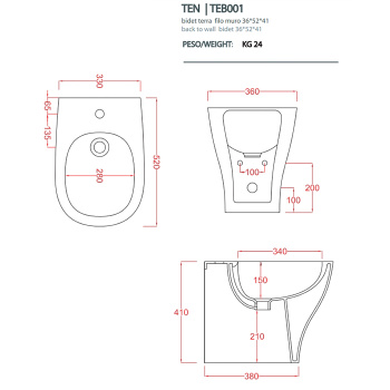 Биде напольное Artceram TEN 36х52, с 1 отв под смеситель, белый ACA020