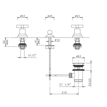Смеситель для биде Nicolazzi Mac Kinley 05 на 3 отверстия, с 2мя ручками, с душиком, хром 2210CR29