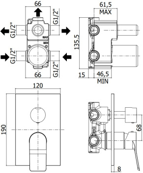Смеситель для душа Paffoni Tilt TI019BO/M (с внутренней частью)