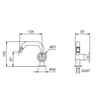 Смеситель для биде Fantini Fontane Bianche 1 отв., с донным клапаном, Matt Gun Metal PVD 47 P5 P008W