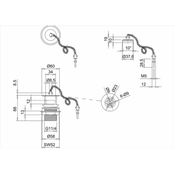 Пробка с цепочкой для раковины Burlington W1 хром