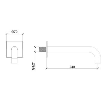 Излив настенный Almar 24 cм для ванны с квадратным отражателем, черный матовый E098011.MB