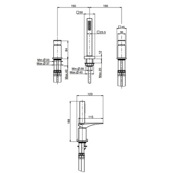 Смеситель на борт ванны Fima Carlo Frattini Zeta на 3 отверстие, с ручным душем, чёрный матовый F3974/1NNS