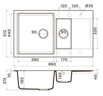 Мойка Omoikiri Daisen 86 2 Gr 860 510 215 80 Artgranit 10 Leningrad Grey 4993475