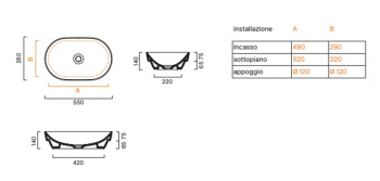 Раковина 55×35 Catalano Sfera встраиваемая Lino satinato 0524550030