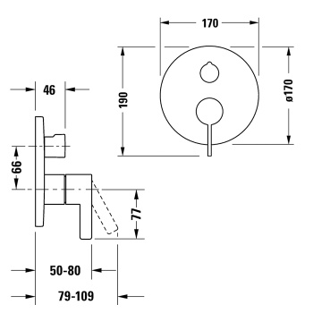 Duravit D-Neo Смеситель для ванны, на 2 источника, встраиваемый (внешние части) цвет: хром