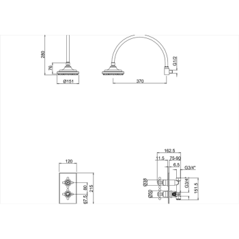 Термостат Burington Trent встраиваемый, с 2-я выпусками (с 1 перекл. подачи воды) Золото TF2S