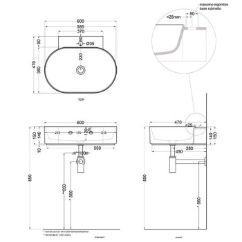 Раковина подвесная Cielo Mare MRLS60 PL 60 см голубой