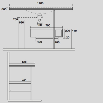 Структура напольная для раковины Kerasan Shape Thelma 1220 , нержавеющая сталь, ящик черный матовый, фронт дуб, черный матовый 9326K2