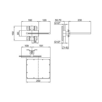 Верхний душ с функцией водопада Fantini Milano латунь, настенный, хром 86 02 8043B