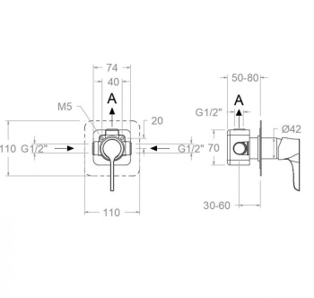 Смеситель для душа Ramonsoler Adagio встраиваемый на 1 выход чёрный 911801SNM