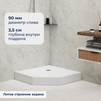 Душевой поддон трапеция RGW Acryl LUX/TN-TR (Литой экран) 900x900 мм 16180599-40