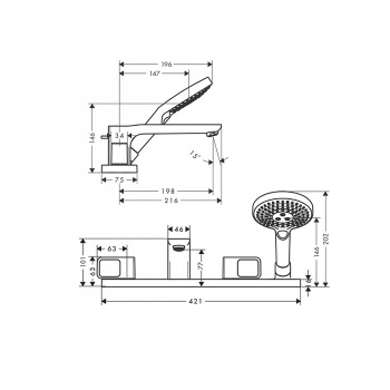 Axor Urquiola Смеситель на край ванны, два источник, цвет: сталь 11443800