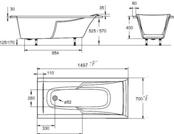 Акриловая ванна Jacob Delafon Corvette 150x70 E60904-00