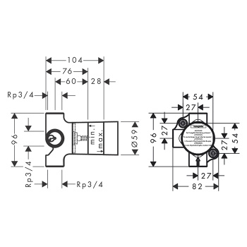 Cкрытая часть для запорного и переключающего вентиля Axor Trio Stop 3/4 15981180